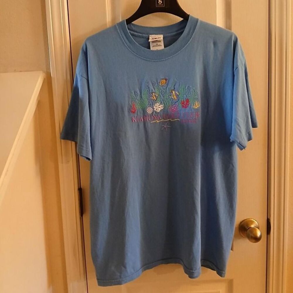Vintage Blue Kiahuna Golf Club Hawaii Fish Coal Sea Turtle Graphic Tee XL